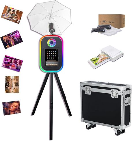 Tripod Photo Booth Machine with Flashlight Umbrella Compatible with Surface/Tablet/iPad Photo Booth Stand for 10.2"-13" Photobooth Machine for Events (Wood-Tone, Machine+Camera) in Kuwait