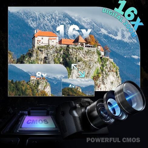 5K Digital Cameras for Photography 64MP - 16X Zoom, WiFi, with 64GB TF Card, Macro Lens & Wide-Angle, Autofocus & Anti-Shake, Vlogging Camera for YouTube Travel (Black) in Kuwait