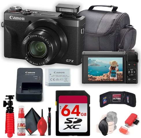 Canon PowerShot G7 X Mark III Digital Camera & Card Reader Bundle | For Photography & Video | 64GB Memory Card + Camera Bag + Tripod (7563C016) + More in Kuwait