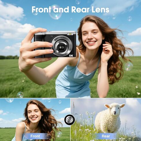 CAMKORY 5K Vlogging Camera 56MP Digital Camera 10x Optical Zoom | Autofocus, 30fps CMOS Sensor, Touchscreen, Front and Rear Selfie Vlogging Camera with 64GB Card & Two Batteries in Kuwait
