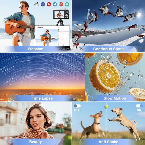 CAMKORY 5K Vlogging Camera 56MP Digital Camera 10x Optical Zoom | Autofocus, 30fps CMOS Sensor, Touchscreen, Front and Rear Selfie Vlogging Camera with 64GB Card & Two Batteries in Kuwait
