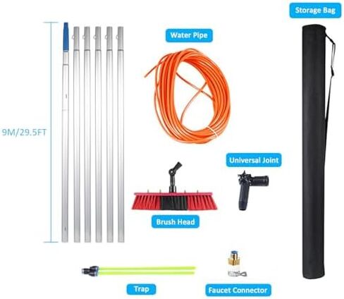 Solar Panel Cleaning Brush & Pole Kit - 5-12m Water Fed Pole with 30/50cm Brush for Outdoor Window Cleaning, Solar Panel Maintenance, and Easy Reach Cleaning Solutions in Kuwait