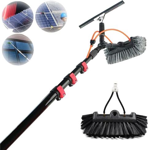 36FT Solar Panel Cleaning Brush with Water Inlet Rod, Telescopic Expandable Window Cleaner, Perfect for 6-12m Roof & Photovoltaic Panel Maintenance in Kuwait