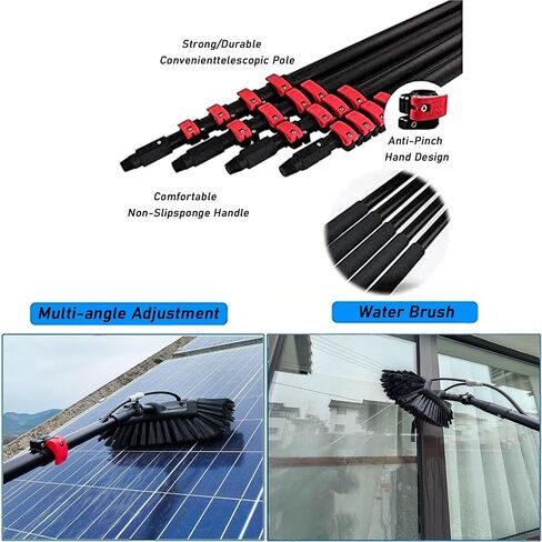 36FT Solar Panel Cleaning Brush with Water Inlet Rod, Telescopic Expandable Window Cleaner, Perfect for 6-12m Roof & Photovoltaic Panel Maintenance in Kuwait