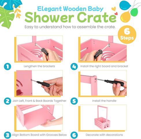 Wooden Baby Shower Crate Closet – with Handle, Smooth Surface & Round Edges – Textured Natural Wood - New Born Welcome Gift Hamper for Boys & Girls - Pregnancy Gifts for New Parents (Baby Pink) in Kuwait