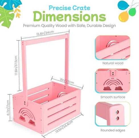 Wooden Baby Shower Crate Closet – with Handle, Smooth Surface & Round Edges – Textured Natural Wood - New Born Welcome Gift Hamper for Boys & Girls - Pregnancy Gifts for New Parents (Baby Pink) in Kuwait