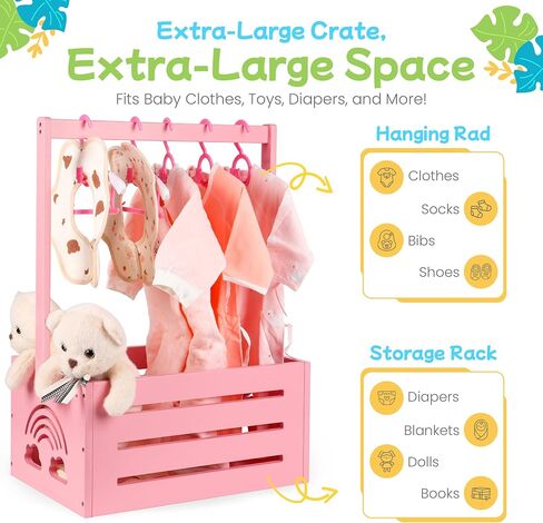 Wooden Baby Shower Crate Closet – with Handle, Smooth Surface & Round Edges – Textured Natural Wood - New Born Welcome Gift Hamper for Boys & Girls - Pregnancy Gifts for New Parents (Baby Pink) in Kuwait