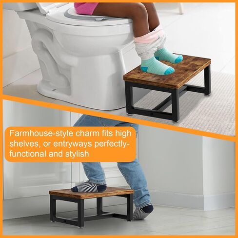 Wooden Step Stools with Anti Slip Pat for Adult, Heavy Duty Bedside Foot Stools with 400-LBS Capacity for High Beds, 7" Tall Bed Steps for Bedroom Kitchen Bathroom, Rustic Brown in Kuwait