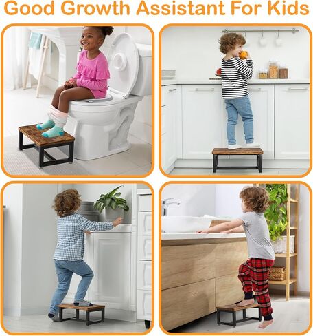Wooden Step Stools with Anti Slip Pat for Adult, Heavy Duty Bedside Foot Stools with 400-LBS Capacity for High Beds, 7" Tall Bed Steps for Bedroom Kitchen Bathroom, Rustic Brown in Kuwait