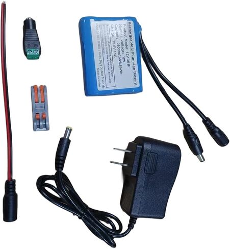 Rechargeable 12V 2600mAh Lithium-ion Battery Pack with 12.6V Charger & Cables - Compatible with LED Strips, CCTV Cameras, Routers, LED Lights, Radios, Fishing Gear, DIY Projects & More in Kuwait