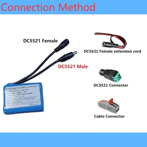 Rechargeable 12V 2600mAh Lithium-ion Battery Pack with 12.6V Charger & Cables - Compatible with LED Strips, CCTV Cameras, Routers, LED Lights, Radios, Fishing Gear, DIY Projects & More in Kuwait