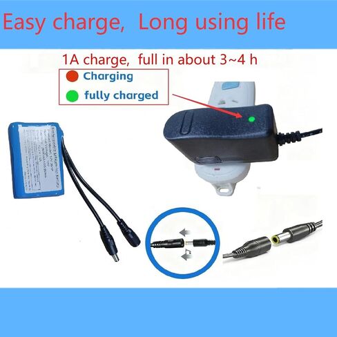Rechargeable 12V 2600mAh Lithium-ion Battery Pack with 12.6V Charger & Cables - Compatible with LED Strips, CCTV Cameras, Routers, LED Lights, Radios, Fishing Gear, DIY Projects & More in Kuwait