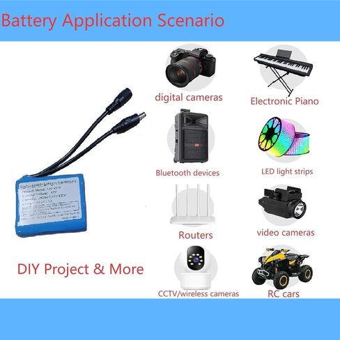 Rechargeable 12V 2600mAh Lithium-ion Battery Pack with 12.6V Charger & Cables - Compatible with LED Strips, CCTV Cameras, Routers, LED Lights, Radios, Fishing Gear, DIY Projects & More in Kuwait