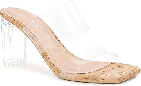 Clear Heels for Women Transparent Two Strap Block Chunky Square Heel Sandals Open Toe Slip On Mules Dressy Summer Wedding Party Beach Shoes in Saudi Arabia