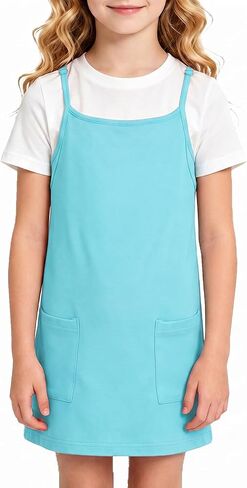 Girls Dress with Short Spaghetti Straps Girls Romper Dress for Kid Age 5-15 | One Piece Romper Dresses for Girls,Summer Casual Kids Romper Dress with Pockets,Soft Solip Youth Athletic Dress in Kuwait