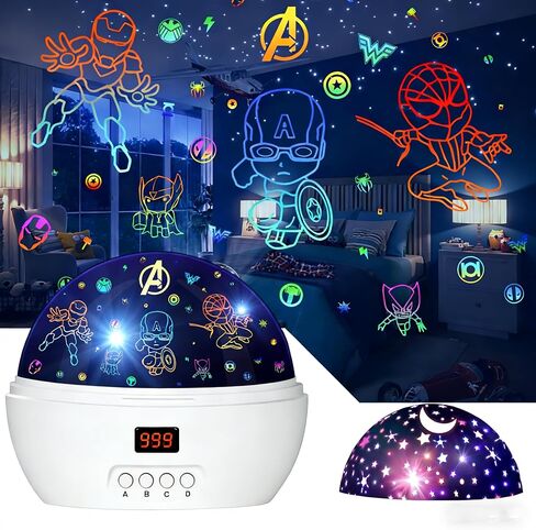 MOKOQI Kid Light Projector Superhero Toys for Boys 5-7 Avengers Night Light | Projector with Timer for Kids Room, 360 Degree Rotation Toddler Nightlights with Spiderman Figurine Star Lamps in Kuwait