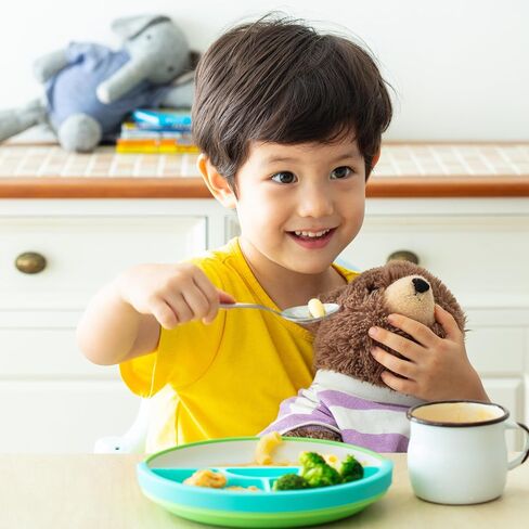 Omie Easy Scoop Toddler Plates, 3 Plates + 2 Dividers, Green in Kuwait