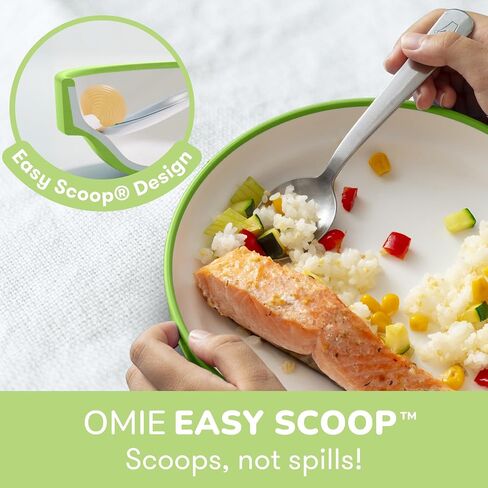 Omie Easy Scoop Toddler Plates, 3 Plates + 2 Dividers, Green in Kuwait