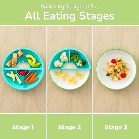 Omie Easy Scoop Toddler Plates, 3 Plates + 2 Dividers, Green in Kuwait