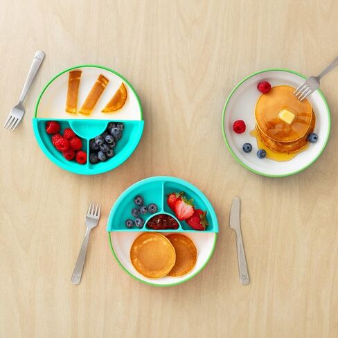 Omie Easy Scoop Toddler Plates, 3 Plates + 2 Dividers, Green in Kuwait