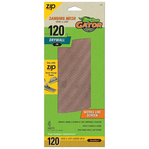 Gator Drywall Sanding Screen Mesh, 220 Grit, 4-Pack | 4.5 x 10.5in drywall sanding mesh, 220 Grit. Clog-resistant open-mesh screen for drywall & joint compound; sands both sides. in Kuwait