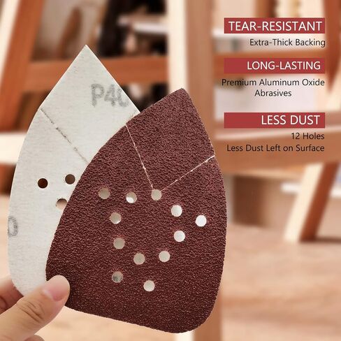 40 Grit Mouse Sander Sandpaper, 50PCS Sanding Pads for Mouse Palm Sanders, Hook and Loop Sandpaper, Triangle Sanding Pads for Black and Decker Mouse Sanders and Many Other Palm Sanders (40 Grit) in Kuwait
