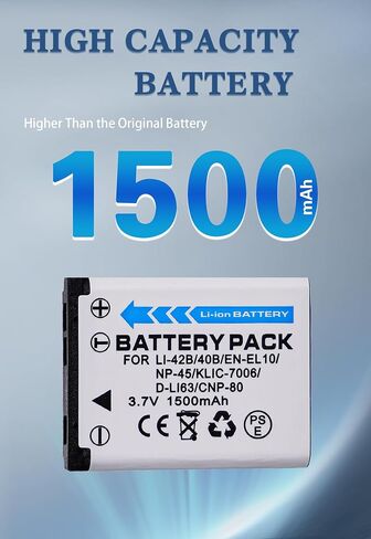 (Upgraded) Replacement Battery for NP-45 (1500mAh) Compatible with Fujifilm NP-45A, NP-45B, NP-45S FinePix XP20 XP30 XP50 XP60 T500 T510 T550 JX520 JX550 JX700 JX710 JZ700 J100 J120 J210 J250 in Kuwait