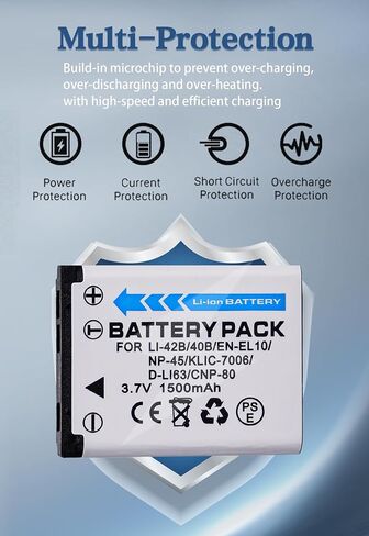 (Upgraded) Replacement Battery for NP-45 (1500mAh) Compatible with Fujifilm NP-45A, NP-45B, NP-45S FinePix XP20 XP30 XP50 XP60 T500 T510 T550 JX520 JX550 JX700 JX710 JZ700 J100 J120 J210 J250 in Kuwait