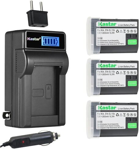Kastar 2-Pack EN-EL15b Battery and LCD AC Charger Compatible with Nikon EN-EL15 ENEL15, EN-EL15a ENEL15a, EN-EL15b ENEL15b, EN-EL15e ENEL15e Battery, Nikon MH-25, MH-25a, MH-25b Charger in Kuwait