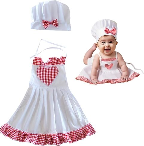 Newborn Photography Props, Baby Chef Outfit 0-4 Months for Photo Props | mini chef hat and apron photo props, soft and breathable chef apron and hat, chef cap elastic design in Saudi Arabia