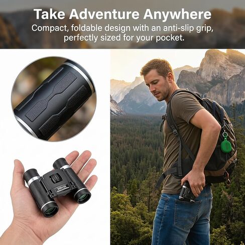200x25 Compact Binoculars for All Ages – High-Powered Mini HD Optics | Waterproof, fog-proof, durable rubber, for bird watching, hunting, travel, concerts, sightseeing, camping, hiking, outdoor in Kuwait