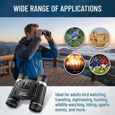 200x25 Compact Binoculars for All Ages – High-Powered Mini HD Optics | Waterproof, fog-proof, durable rubber, for bird watching, hunting, travel, concerts, sightseeing, camping, hiking, outdoor in Kuwait