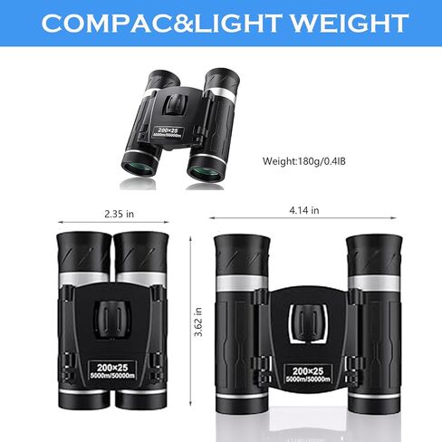 200x25 Compact Binoculars for All Ages – High-Powered Mini HD Optics | Waterproof, fog-proof, durable rubber, for bird watching, hunting, travel, concerts, sightseeing, camping, hiking, outdoor in Kuwait