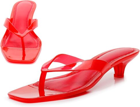 Women Kitten Heeled Sandals Waterproof Thong Flip Flops Memory Foam Comfort Insole Summer Quick Dry Casual Pool Beach Shoes Red Size 7 in Kuwait