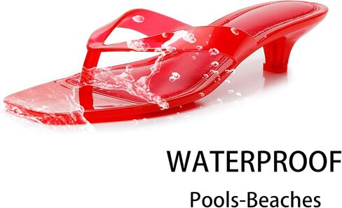 Women Kitten Heeled Sandals Waterproof Thong Flip Flops Memory Foam Comfort Insole Summer Quick Dry Casual Pool Beach Shoes Red Size 7 in Kuwait