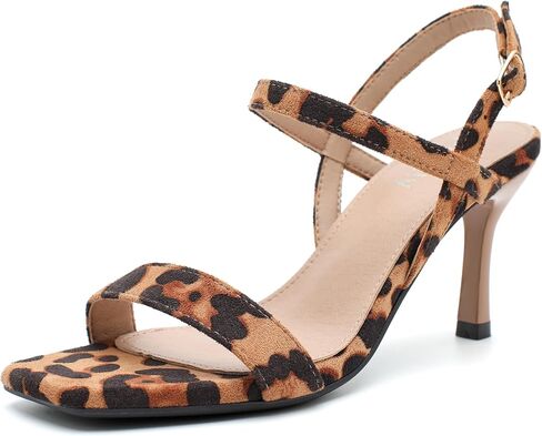 Women's Strappy Slingback Heeled Sandals, Square Open Toe 3 Inch Dress Sandals with Buckle Closure for Wedding Guest, Party, Evening in Kuwait