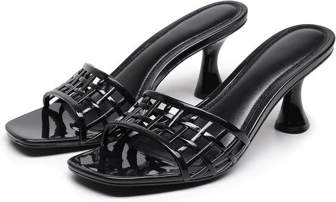 Women Jelly Mesh Heeled Sandals Clear Square Open Toe Slip On Hollow Kitten Heels Mules for Party Wedding Daily Wear Slides in Kuwait