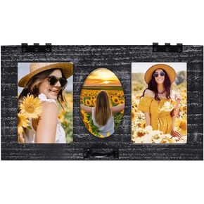 5x7 Hanging Picture Frames Rustic Wood 4x6 Hanging Picture Frames Hold 3 Photo Collage Wall Mounted Display 4"x6" Pictures with Mat or 5"x7" Without Mat, 1 Pack Weathered Black