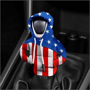 Car Gear Shift Knob Hoodie, American US Flag Mini Sweater Gear Lever Cover, Cute Funny Vehicle Protector Decoration Accessories, Universal for Most Cars, SUVs, RVs（Black/L+R）