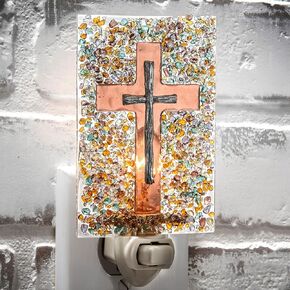 J Devlin Glass Art Stained Glass Night Light, Cross, Calvary, Religious, Plug in nightlight for Bedroom/Bathroom/Stairway/Hallway Home Decor NTL 221