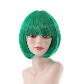 Leadtex Women Synthetic Straight Bob Wig,Short Bob Cut Wig with Bangs,10Inch/25cm Fashion Lady Daily and Flapper Cosplay Costume Colored Hair Wig,Black.