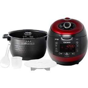 CUCKOO CRP-HZ0683FR | 6-Cup (Uncooked) Induction Heating Pressure Rice Cooker | 13 Menu Options, Auto-Clean, Voice Guide, Made in Korea | Black/Red
