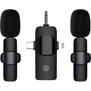 3 in 1 Wireless Lavalier Microphones for i-Phone/i-Pad/Android Phone/Camera/Laptop, USB-C Microphone, 2.4G Ultra-Low Delay, Microphone for Video Recording/Vlog/TikTok/YouTube/Interview