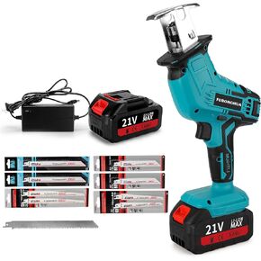 FURONGHUA Sawzall, Cordless Electric Reciprocating Saw, 3000 SPM 3 Speed Adjustment with 9 Blades for Wood, Metal, Plastic,Including 2pcs 21V/3.0Ah Li-Ion Battery With Fast Charger