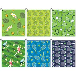 Windkream 6 Pcs Tennis Towel Stylish Prints Soft Microfiber 15 x 17 Inch Tennis Towels with Clip Tennis Gifts for Women Men Tennis Accessories for Tennis Lovers