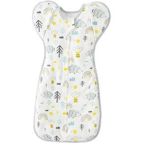 Duomiaomiao Baby Transition Swaddle Blanket, Snap Arms Up Baby Sleep Sack for All Seasons, 100% Cotton Baby Essentials for Newborn Boys Girls 0-6 Months