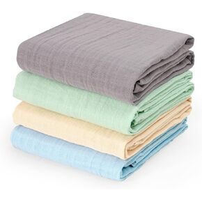 david's kids 4 Pack Baby Muslin Swaddle Blankets, 100% Cotton Swaddling Blankets Wrap for Boys Girls, Ultra Soft Breathable Receiving Blanket, New Born Essentials, Brown&Grey&Ginger&Beige