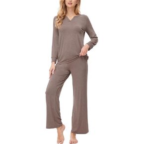 GYS Bamboo Viscose Pajamas Set for Women Long Sleeve V Neck Sleepwear with Pajama Pants Pjs Set