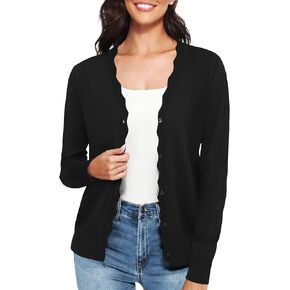 Urban CoCo Women's Long Sleeve V-Neck Open Front Button Down Lightweight Cropped Cardigan Sweater