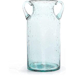 MDLUU Seeded Glass Vase 7" Tall, Double Ear Flower Vase, Handblown Vase Clear, Decorative Vase for Dining Room, Bedroom, Bathroom, Mantel